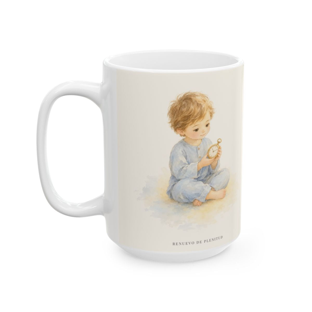 El Señor conoce el momento justo | Taza de fe para cada mañana | Eclesiastés 3:11 — 15 oz · Cara ilustrada