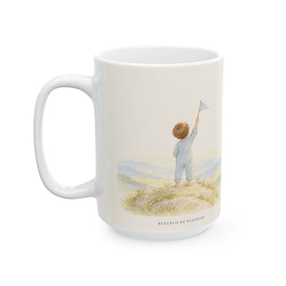 Gracias a Dios, que nos da la victoria | Taza devocional de fe | 1 Corintios 15:57 — 15 oz · Cara ilustrada