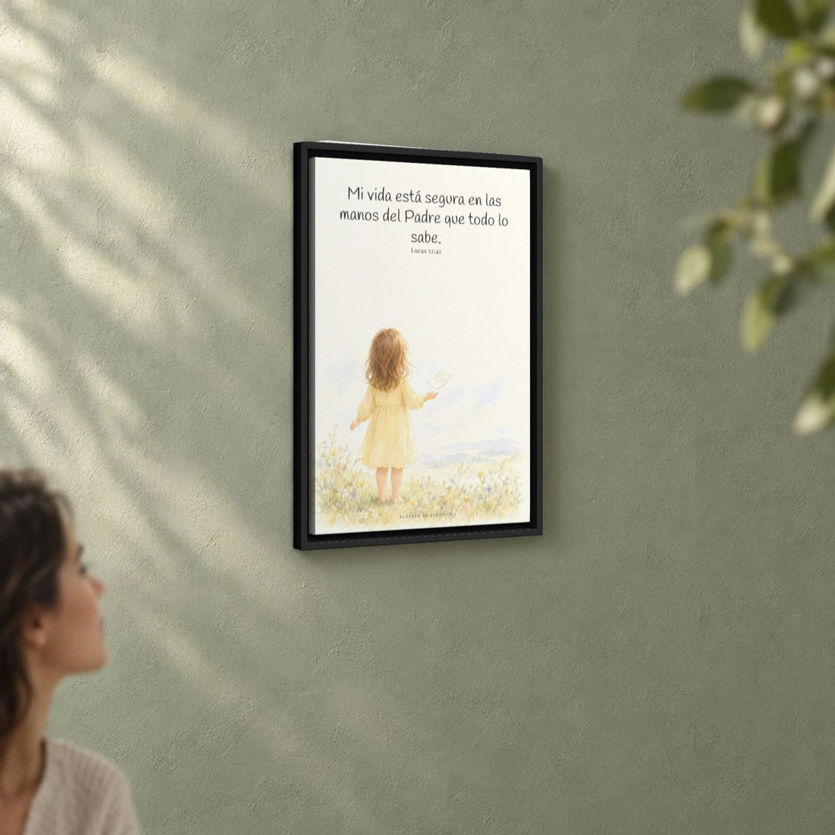 Confío en el Padre que todo lo sabe | Decoración cristiana enmarcada | Lucas 22:42 — 16×24 pulgadas, marco negro, vista angular ambiental del marco flotante, escala física calibrada