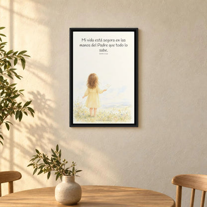 Confío en el Padre que todo lo sabe | Decoración cristiana enmarcada | Lucas 22:42 — 16×24 pulgadas, marco negro, vista frontal ambiental, escala física calibrada