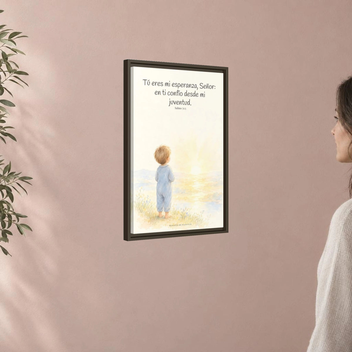 Tú eres mi esperanza, Señor — Lienzo Cristiano Enmarcado | Salmo 71:5 — 16×24 pulgadas, marco espresso, vista angular ambiental del marco flotante, escala física calibrada