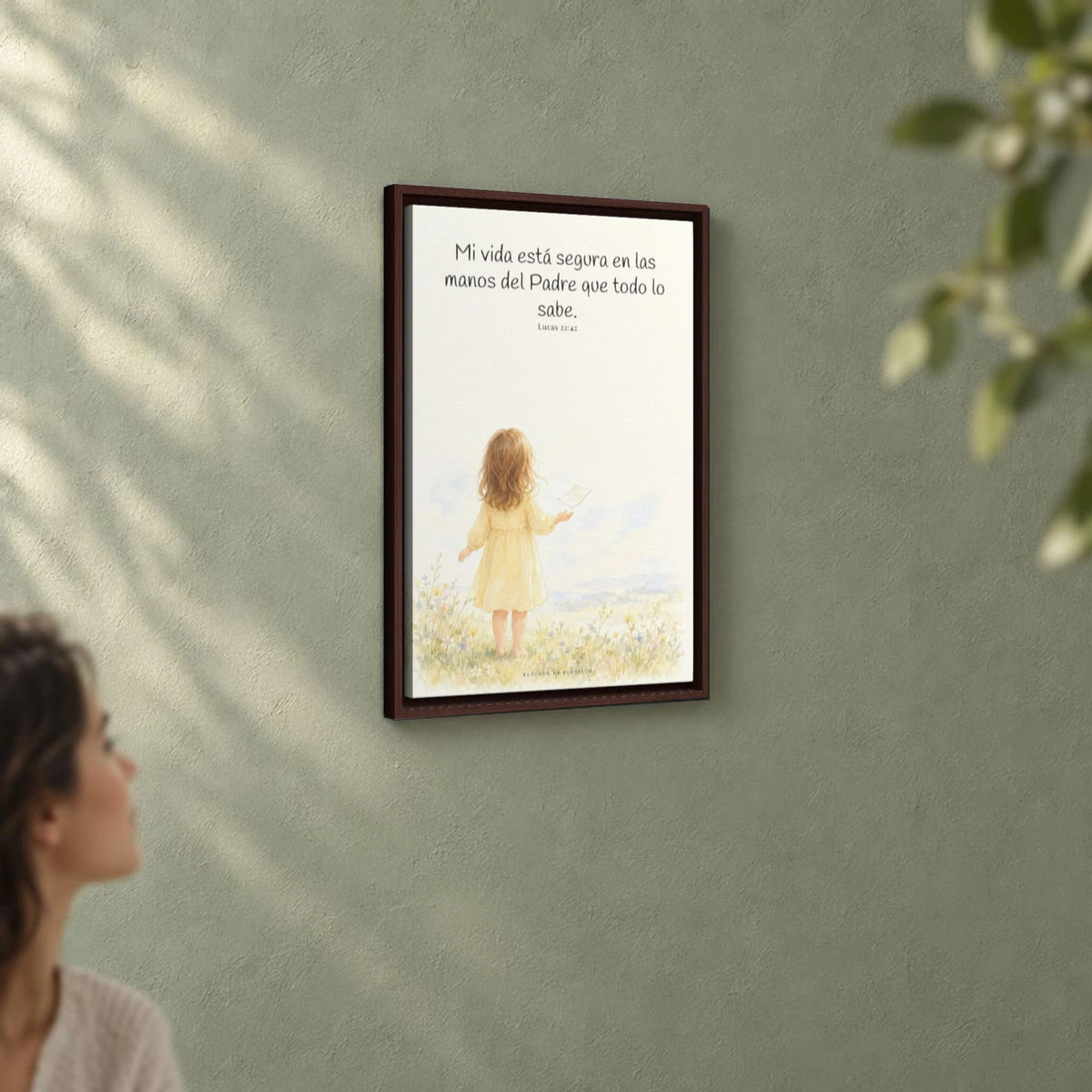 Confío en el Padre que todo lo sabe | Decoración cristiana enmarcada | Lucas 22:42 — 16×24 pulgadas, marco espresso, vista angular ambiental del marco flotante, escala física calibrada