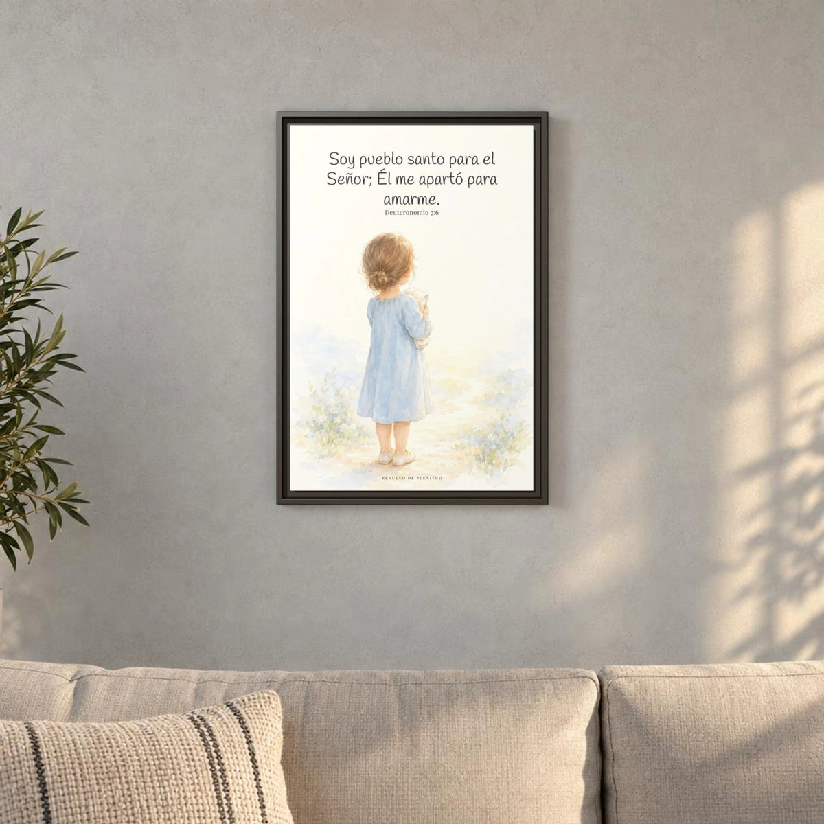 Soy pueblo santo para Jehová tu Dios — Lienzo Cristiano Enmarcado | Deuteronomio 7:6 — 16×24 pulgadas, marco espresso, vista frontal ambiental, escala física calibrada