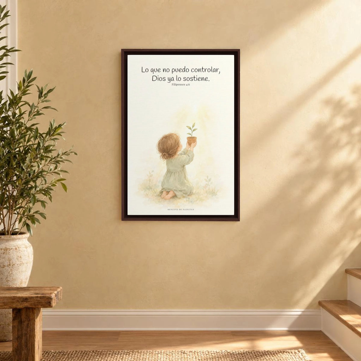 Dios cuida lo que yo no puedo controlar | Decoración de fe para pared | Filipenses 4:6 — 16×24 pulgadas, marco espresso, vista frontal ambiental, escala física calibrada