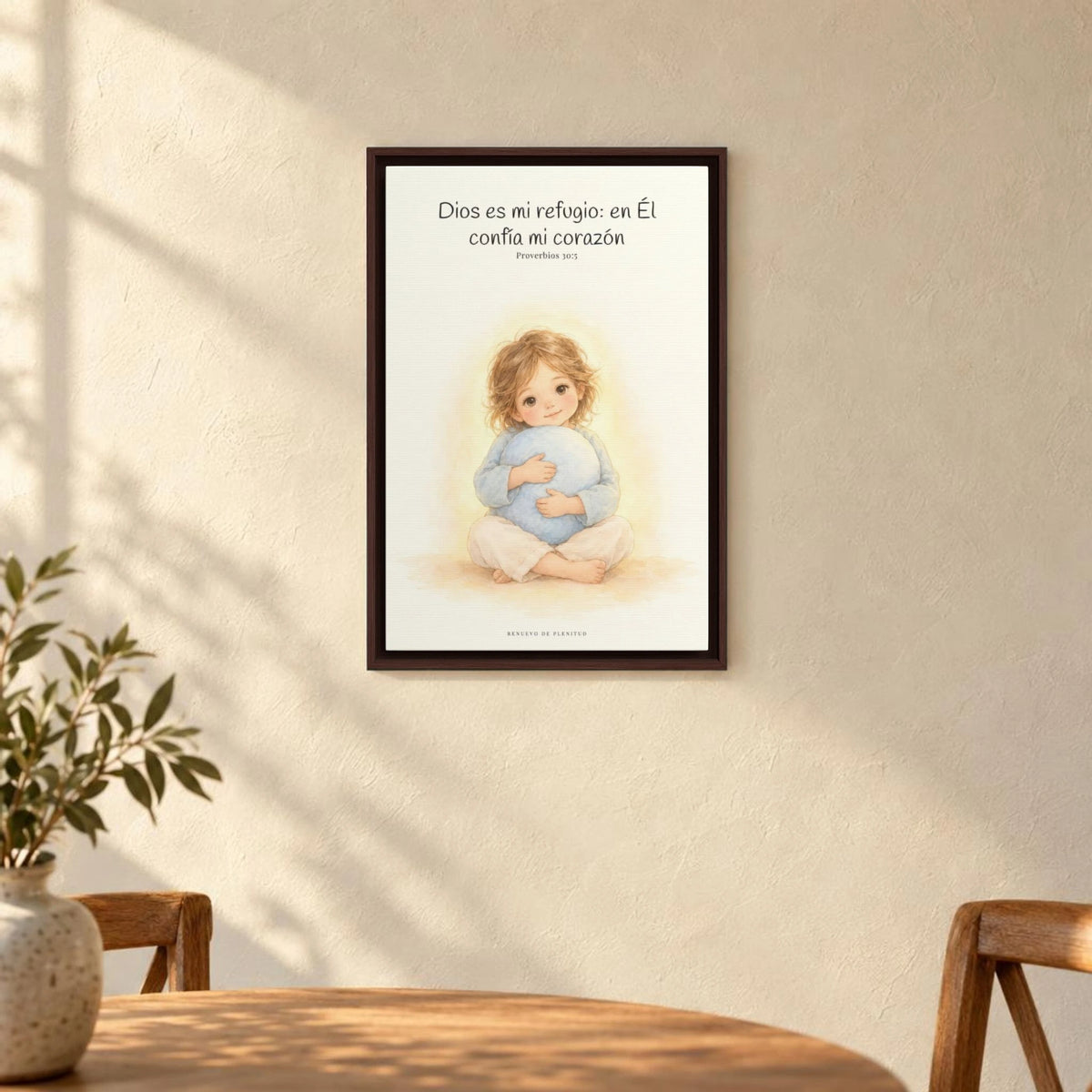 En Dios encuentro mi refugio | Cuadro bíblico para el hogar | Proverbios 30:5 — 16×24 pulgadas, marco espresso, vista frontal ambiental, escala física calibrada