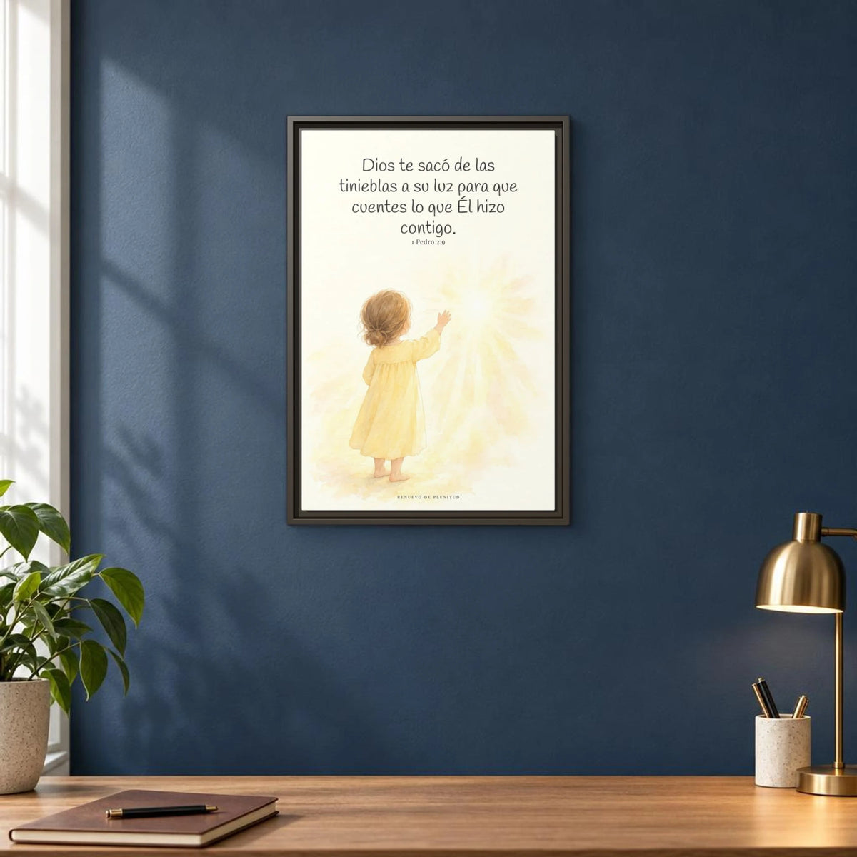 Para que anuncies las maravillas de Dios — Lienzo Cristiano Enmarcado | 1 Pedro 2:9 — 16×24 pulgadas, marco espresso, vista frontal ambiental, escala física calibrada