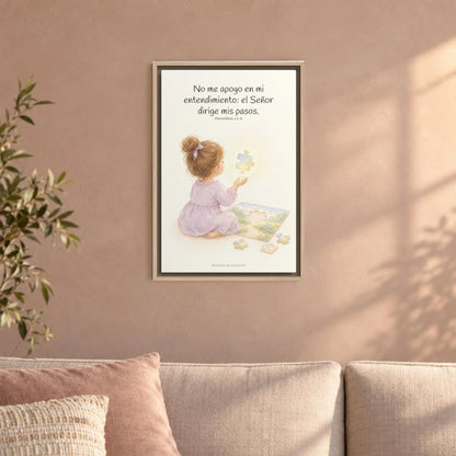 El Señor dirige mis pasos | Decoración cristiana enmarcada | Proverbios 3:5-6 — 16×24 pulgadas, marco natural, vista frontal ambiental, escala física calibrada