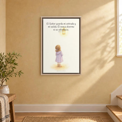 El Señor guarda mi entrada y mi salida | Decoración de fe para pared | Salmo 121:1-2 — 16×24 pulgadas, marco natural, vista frontal ambiental, escala física calibrada