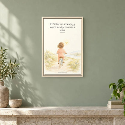 El Señor me aconseja con amor | Cuadro de fe enmarcado | Salmo 32:8 — 16×24 pulgadas, marco natural, vista frontal ambiental, escala física calibrada