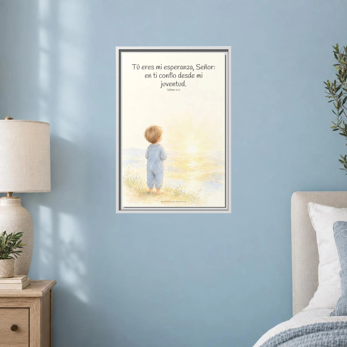 Tú eres mi esperanza, Señor — Lienzo Cristiano Enmarcado | Salmo 71:5 — 16×24 pulgadas, marco blanco, vista frontal ambiental, escala física calibrada