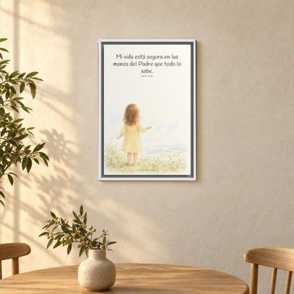 Confío en el Padre que todo lo sabe | Decoración cristiana enmarcada | Lucas 22:42 — 16×24 pulgadas, marco blanco, vista frontal ambiental, escala física calibrada