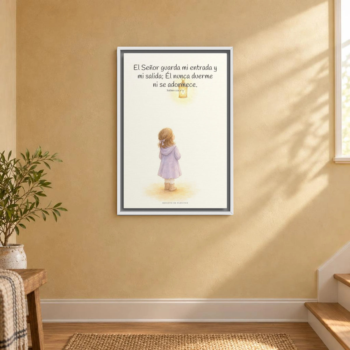 El Señor guarda mi entrada y mi salida | Decoración de fe para pared | Salmo 121:1-2 — 16×24 pulgadas, marco blanco, vista frontal ambiental, escala física calibrada