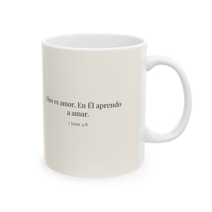 Quien no ama no conoce a Dios, porque Dios es amor | Taza bíblica de cerámica | 1 Juan 4:8