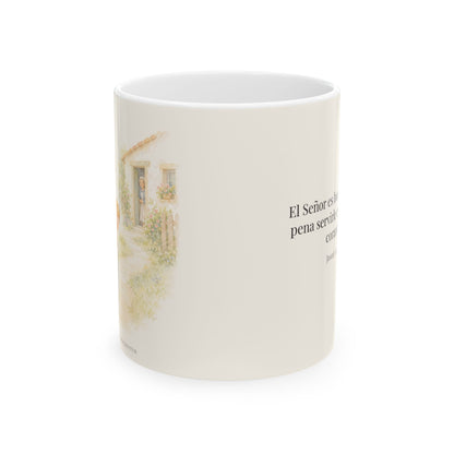 El Señor es bueno con quien lo sirve | Taza cristiana con frase devocional | Josué 24:15