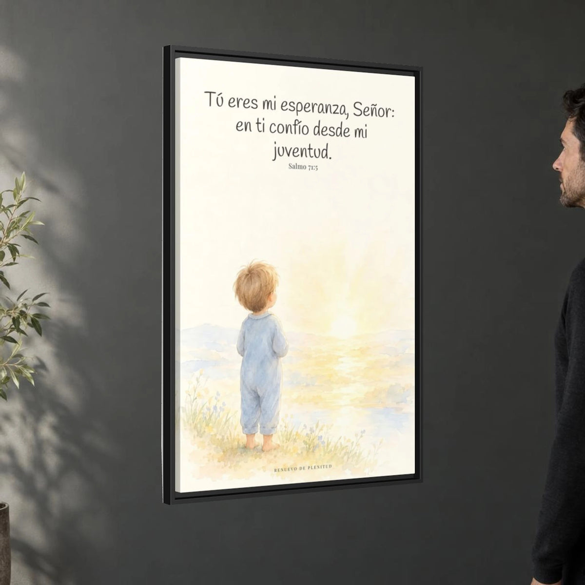 Tú eres mi esperanza, Señor — Lienzo Cristiano Enmarcado | Salmo 71:5 — 24×36 pulgadas, marco negro, vista angular ambiental del marco flotante, escala física calibrada