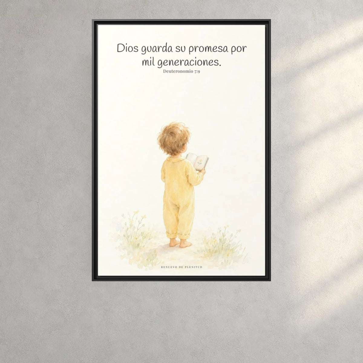 Dios guarda su pacto por mil generaciones — Lienzo Cristiano Enmarcado | Deuteronomio 7:9 — 24×36 pulgadas, marco negro, vista frontal ambiental, escala física calibrada