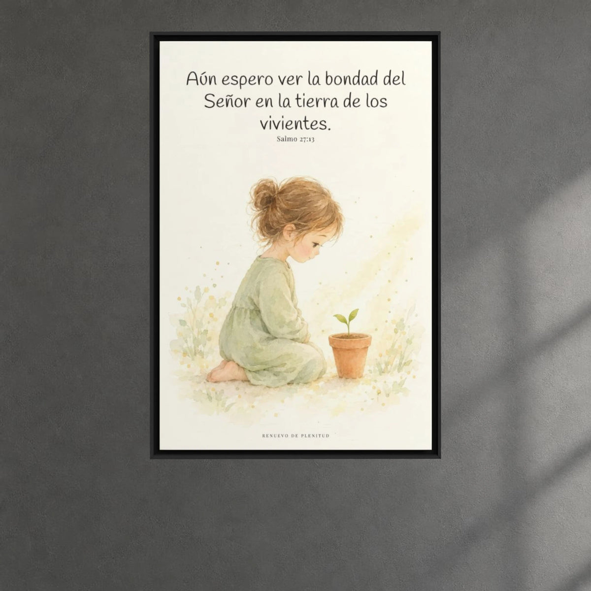 El Señor es bueno y yo veré su bondad | Cuadro bíblico para el hogar | Salmo 27:13 — 24×36 pulgadas, marco negro, vista frontal ambiental, escala física calibrada