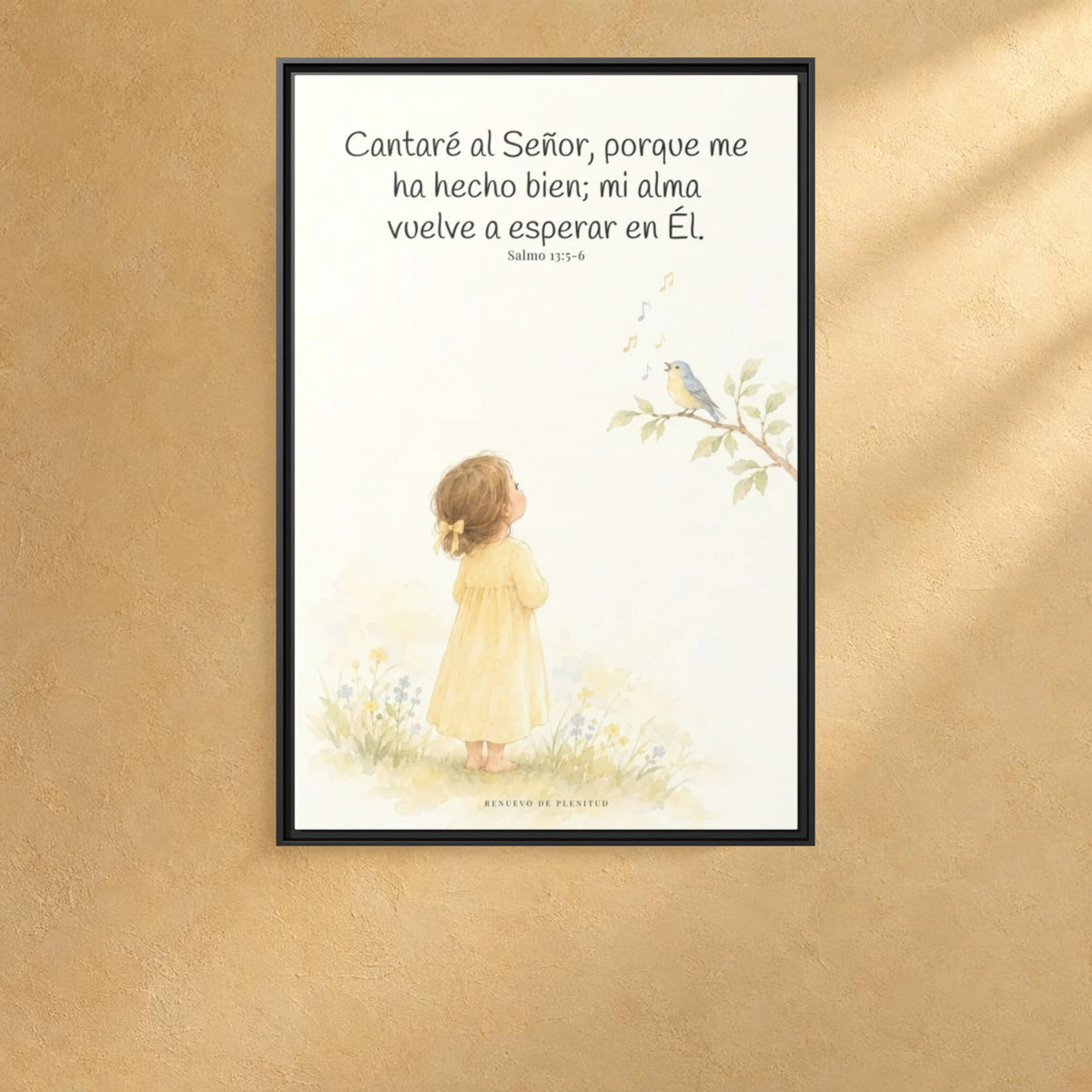 Cantaré a Jehová porque me ha hecho bien — Lienzo Cristiano Enmarcado | Salmo 13:5-6 — 24×36 pulgadas, marco negro, vista frontal ambiental, escala física calibrada