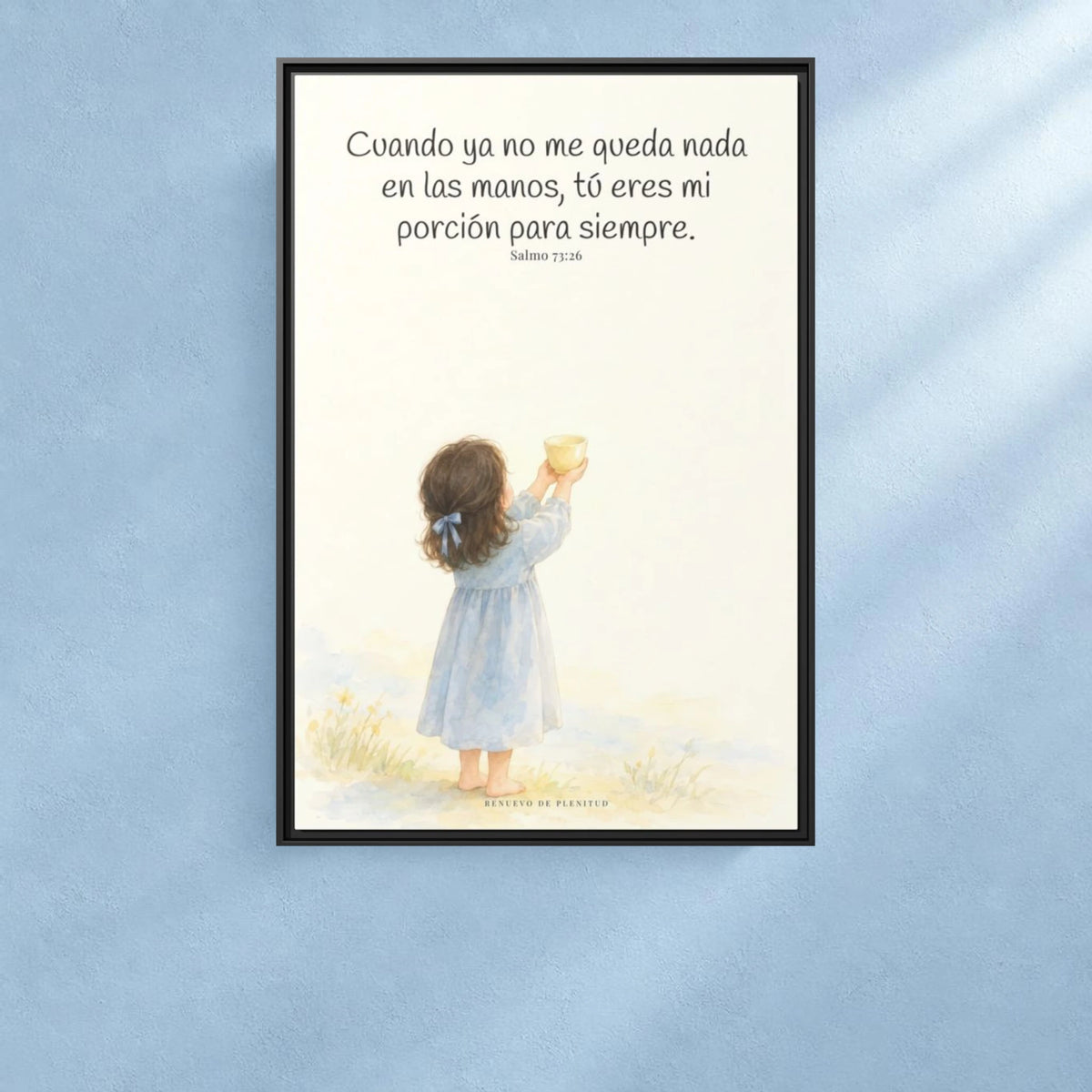Mi porción eres tú, Señor — Lienzo Cristiano Enmarcado | Salmo 73:26 — 24×36 pulgadas, marco negro, vista frontal ambiental, escala física calibrada