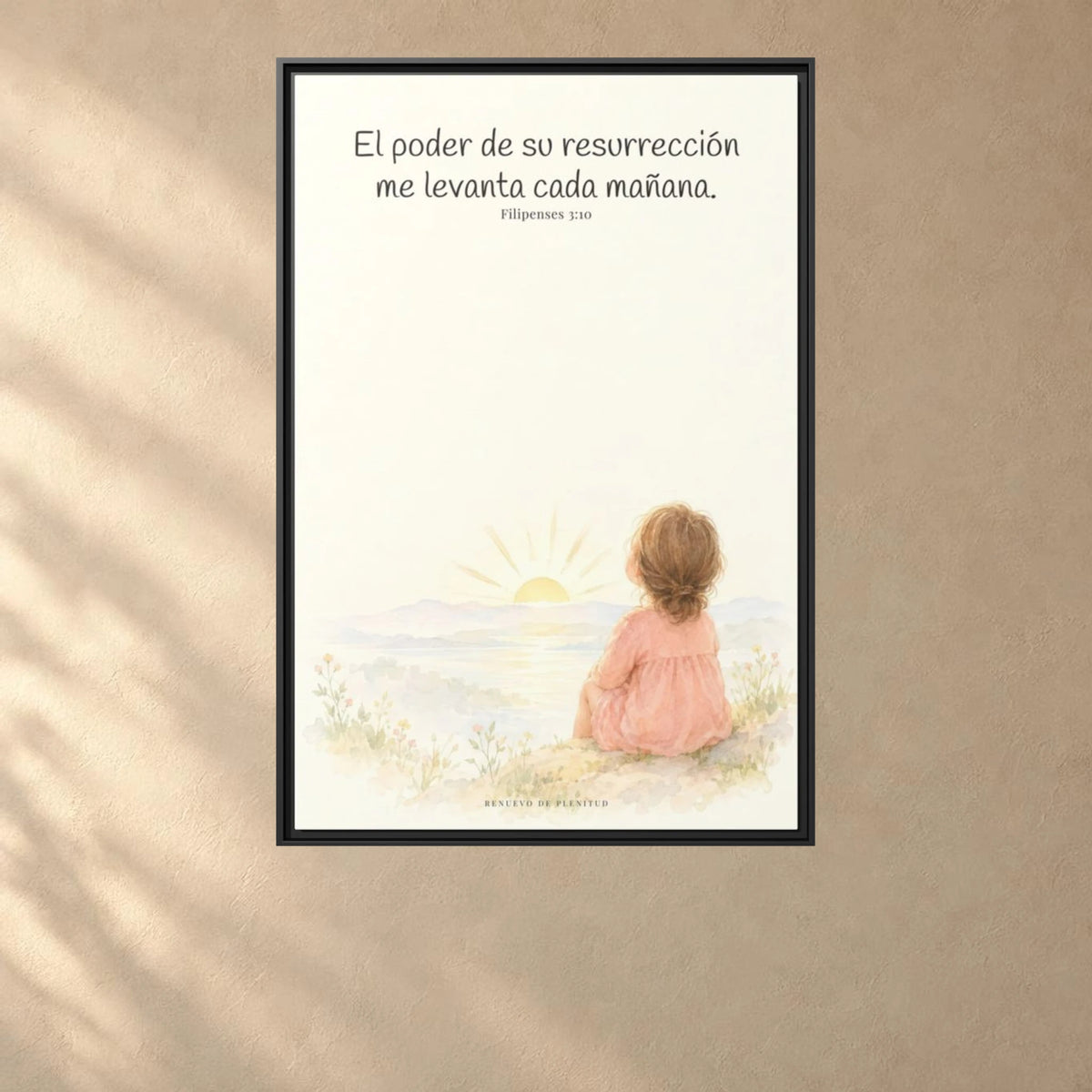 El poder de su resurrección me levanta — Lienzo Cristiano Enmarcado | Filipenses 3:10 — 24×36 pulgadas, marco negro, vista frontal ambiental, escala física calibrada
