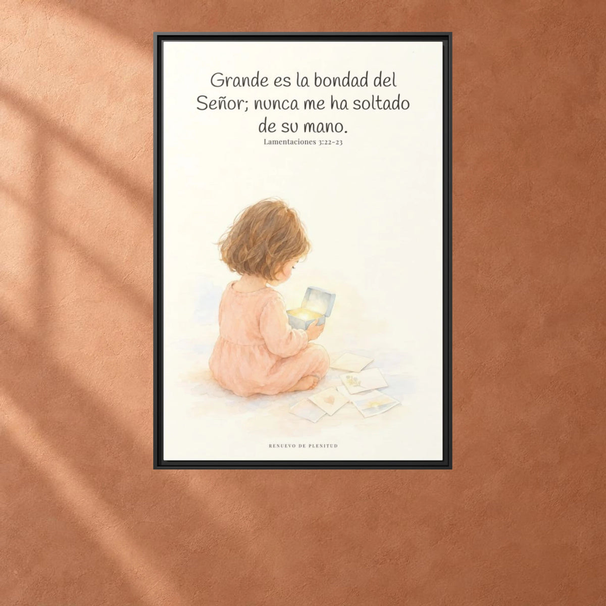 Grande es la bondad del Señor conmigo — Lienzo Cristiano Enmarcado | Lamentaciones 3:22-23 — 24×36 pulgadas, marco negro, vista frontal ambiental, escala física calibrada