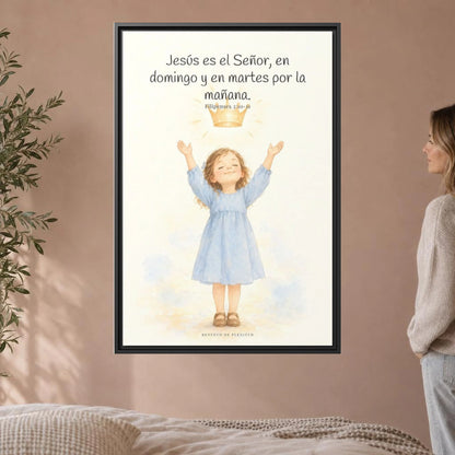 Jesús es el Señor — Lienzo Cristiano Enmarcado | Filipenses 2:10-11 — 24×36 pulgadas, marco negro, vista frontal ambiental, escala física calibrada