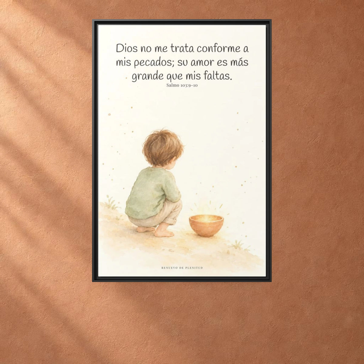 Dios no me trata como mis pecados merecen | Cuadro de inspiración bíblica | Salmo 103:9-10 — 24×36 pulgadas, marco negro, vista frontal ambiental, escala física calibrada
