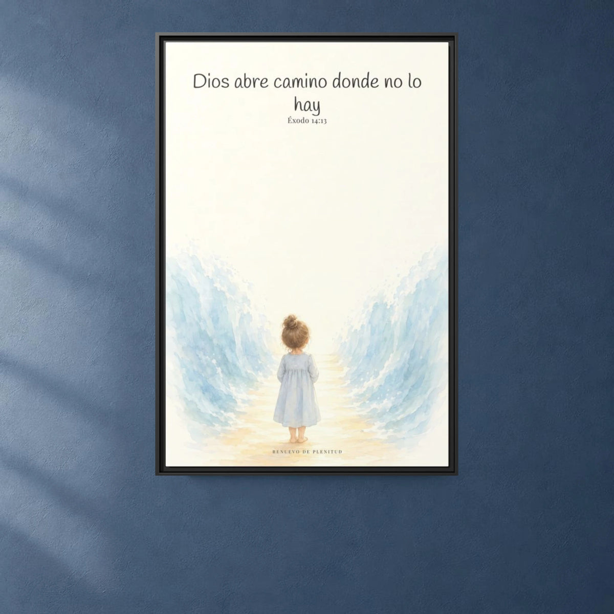 Dios abre camino donde no lo hay — Lienzo Cristiano Enmarcado | Éxodo 14:13 — 24×36 pulgadas, marco negro, vista frontal ambiental, escala física calibrada