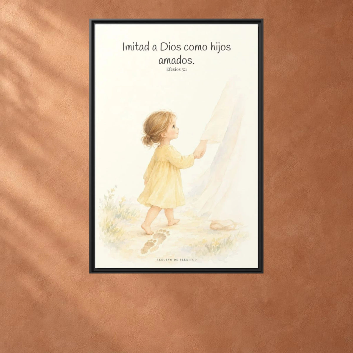 Imitad a Dios como hijos amados — Lienzo Cristiano Enmarcado | Efesios 5:1 — 24×36 pulgadas, marco negro, vista frontal ambiental, escala física calibrada