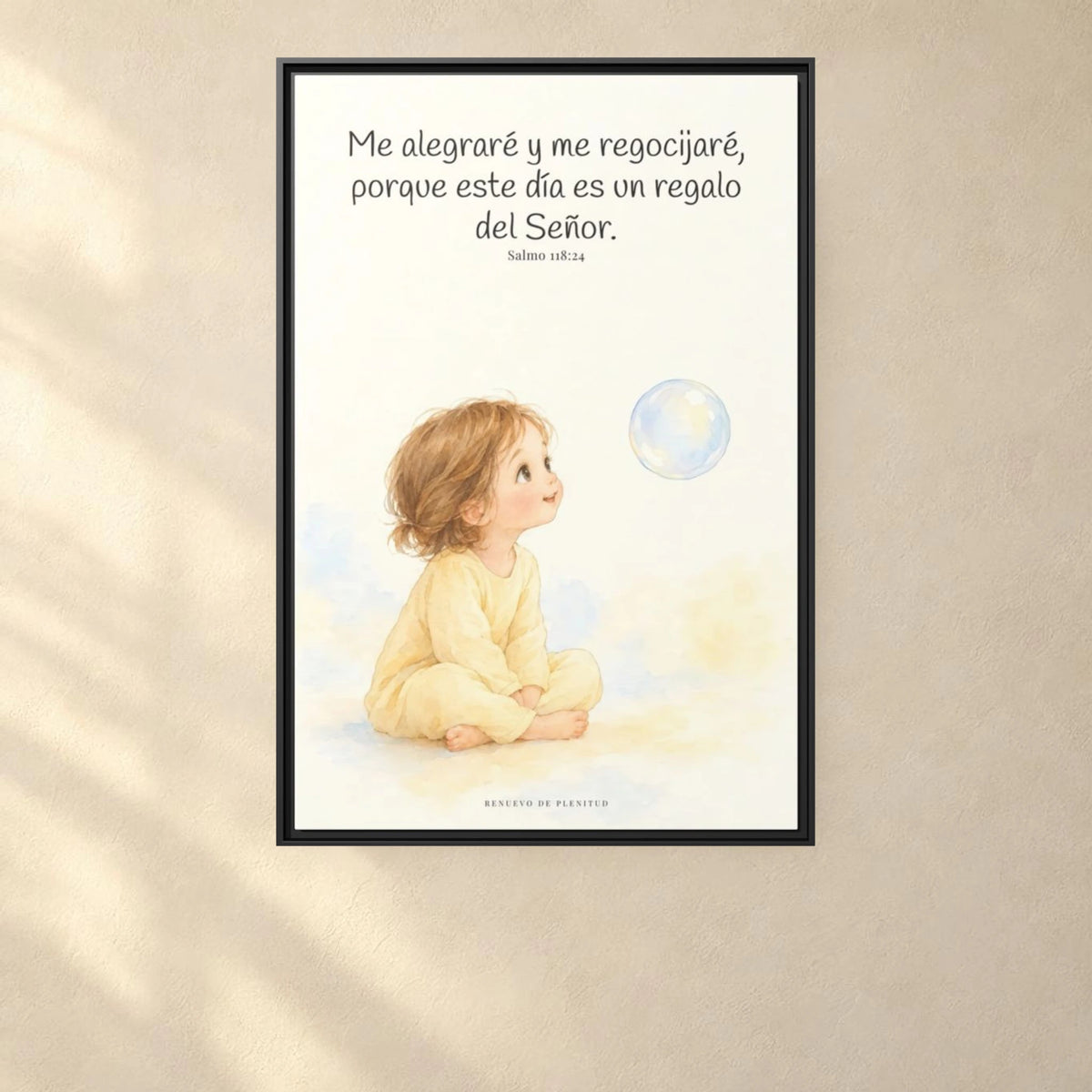 En este día me regocijaré en el Señor — Lienzo Cristiano Enmarcado | Salmo 118:24 — 24×36 pulgadas, marco negro, vista frontal ambiental, escala física calibrada