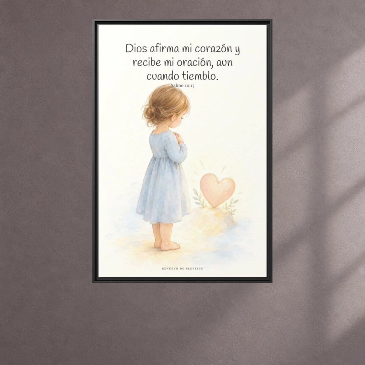 Dios dispone mi corazón cuando oro — Lienzo Cristiano Enmarcado | Salmo 10:17 — 24×36 pulgadas, marco negro, vista frontal ambiental, escala física calibrada