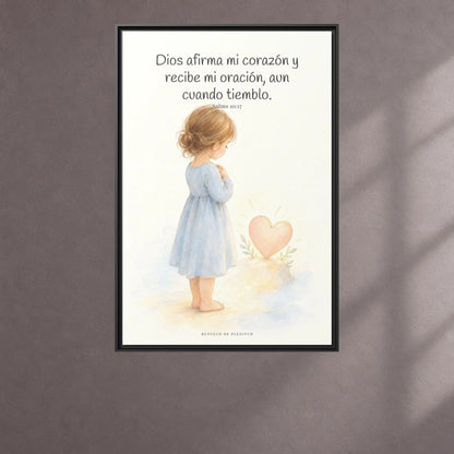 Dios dispone mi corazón cuando oro — Lienzo Cristiano Enmarcado | Salmo 10:17 — 24×36 pulgadas, marco negro, vista frontal ambiental, escala física calibrada