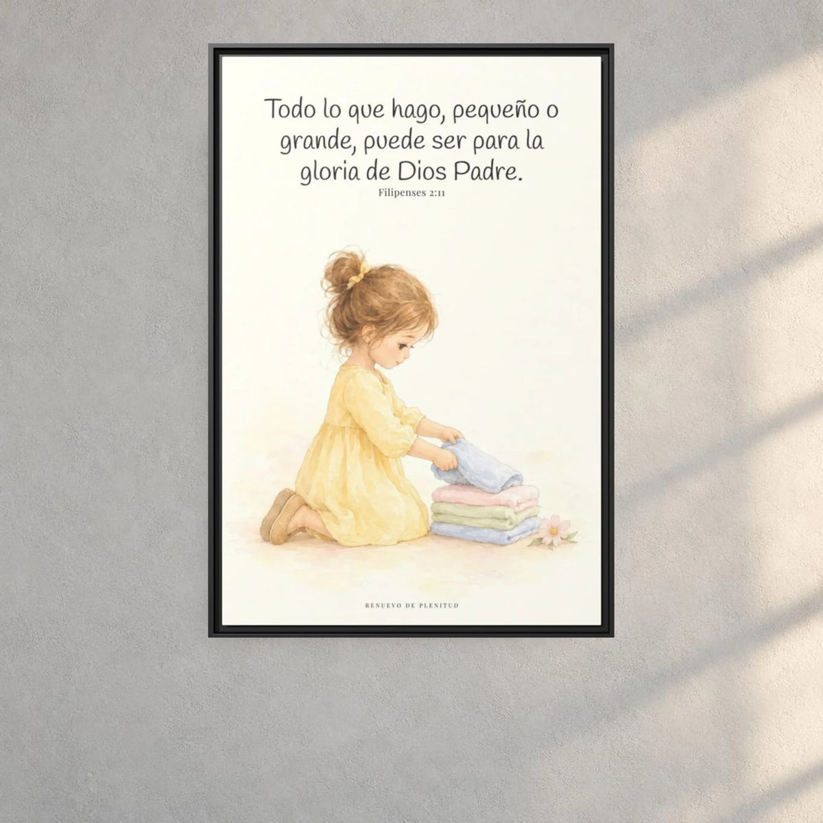 Para la gloria de Dios Padre — Lienzo Cristiano Enmarcado | Filipenses 2:11 — 24×36 pulgadas, marco negro, vista frontal ambiental, escala física calibrada