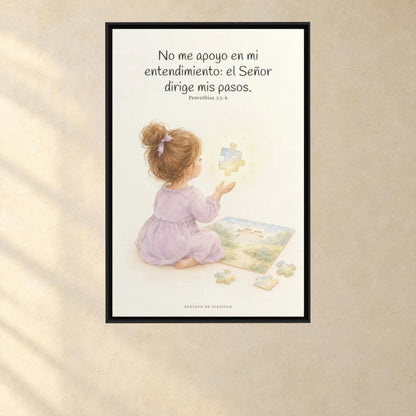 El Señor dirige mis pasos | Decoración cristiana enmarcada | Proverbios 3:5-6 — 24×36 pulgadas, marco negro, vista frontal ambiental, escala física calibrada