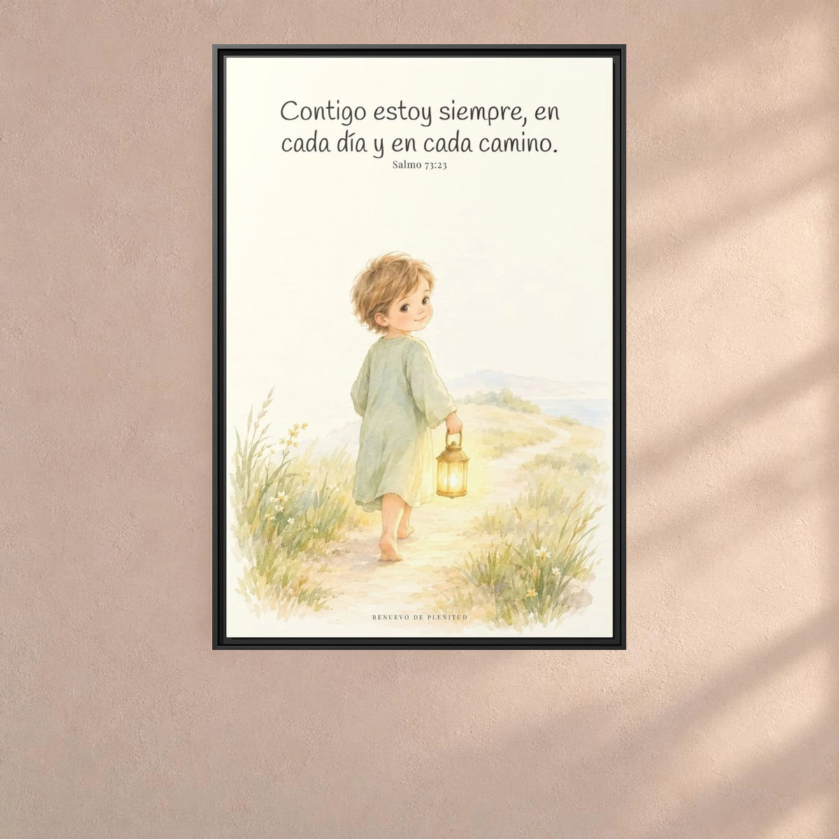 Contigo estoy siempre — Lienzo Cristiano Enmarcado | Salmo 73:23 — 24×36 pulgadas, marco negro, vista frontal ambiental, escala física calibrada