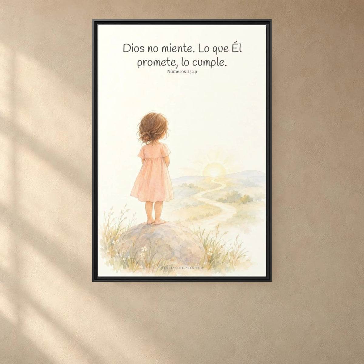 Dios no miente: sus promesas siempre se cumplen — Lienzo Cristiano Enmarcado | Números 23:19 — 24×36 pulgadas, marco negro, vista frontal ambiental, escala física calibrada
