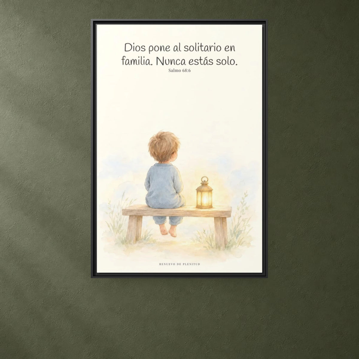 Dios pone al solitario en familia — Lienzo Cristiano Enmarcado | Salmo 68:6 — 24×36 pulgadas, marco negro, vista frontal ambiental, escala física calibrada