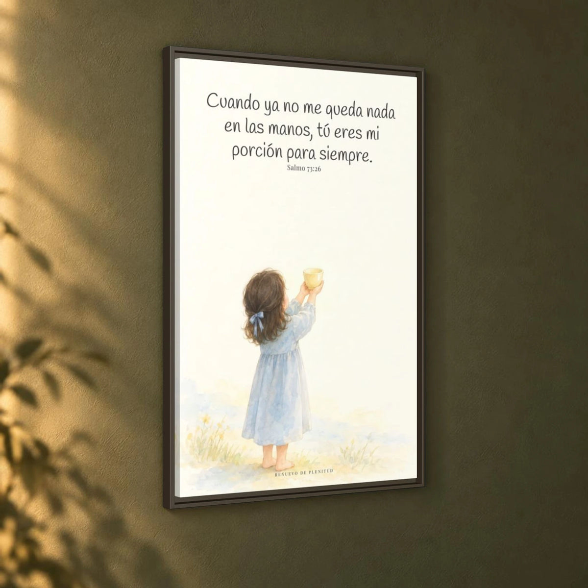 Mi porción eres tú, Señor — Lienzo Cristiano Enmarcado | Salmo 73:26 — 24×36 pulgadas, marco espresso, vista angular ambiental del marco flotante, escala física calibrada
