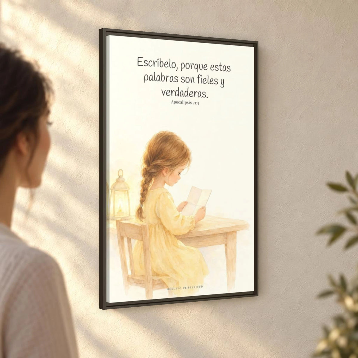 Estas palabras son fieles y verdaderas — Lienzo Cristiano Enmarcado | Apocalipsis 21:5 — 24×36 pulgadas, marco espresso, vista angular ambiental del marco flotante, escala física calibrada