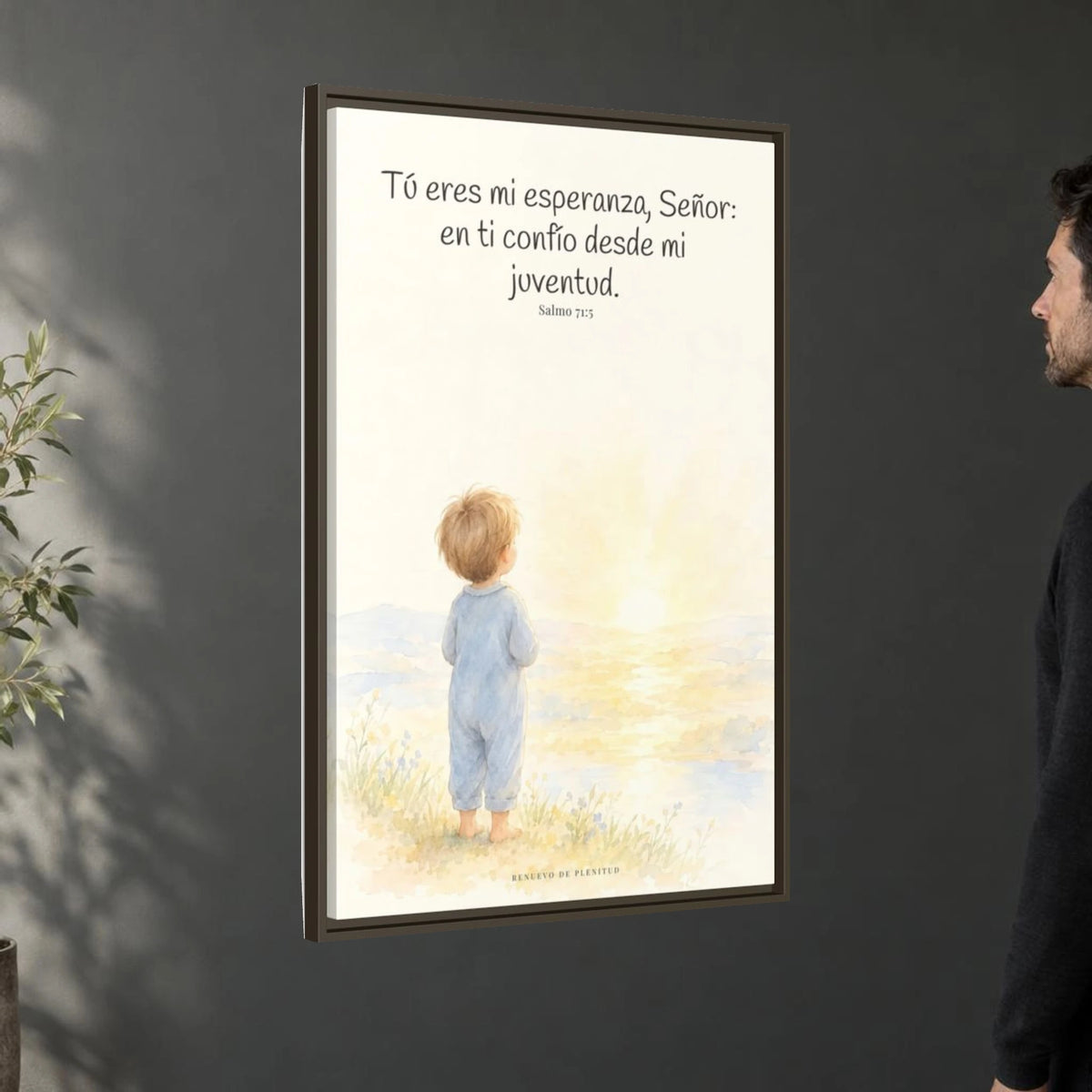 Tú eres mi esperanza, Señor — Lienzo Cristiano Enmarcado | Salmo 71:5 — 24×36 pulgadas, marco espresso, vista angular ambiental del marco flotante, escala física calibrada