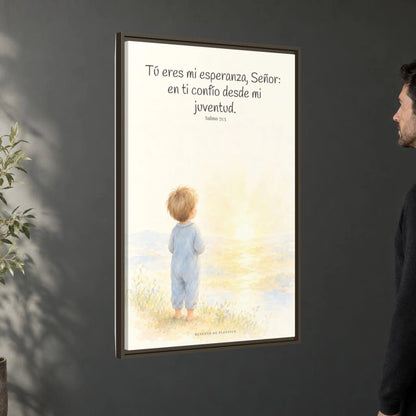 Tú eres mi esperanza, Señor — Lienzo Cristiano Enmarcado | Salmo 71:5 — 24×36 pulgadas, marco espresso, vista angular ambiental del marco flotante, escala física calibrada