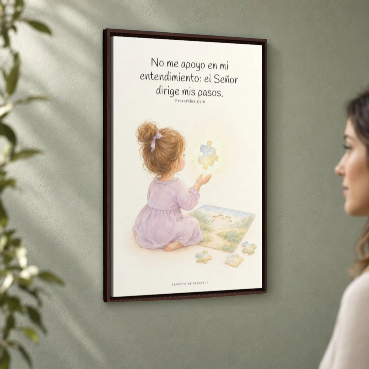 El Señor dirige mis pasos | Decoración cristiana enmarcada | Proverbios 3:5-6 — 24×36 pulgadas, marco espresso, vista angular ambiental del marco flotante, escala física calibrada