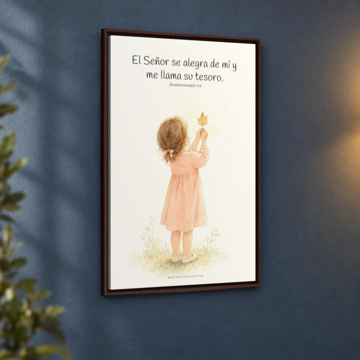 El Señor se alegra de mí | Decoración cristiana enmarcada | Deuteronomio 7:6 — 24×36 pulgadas, marco espresso, vista angular ambiental del marco flotante, escala física calibrada