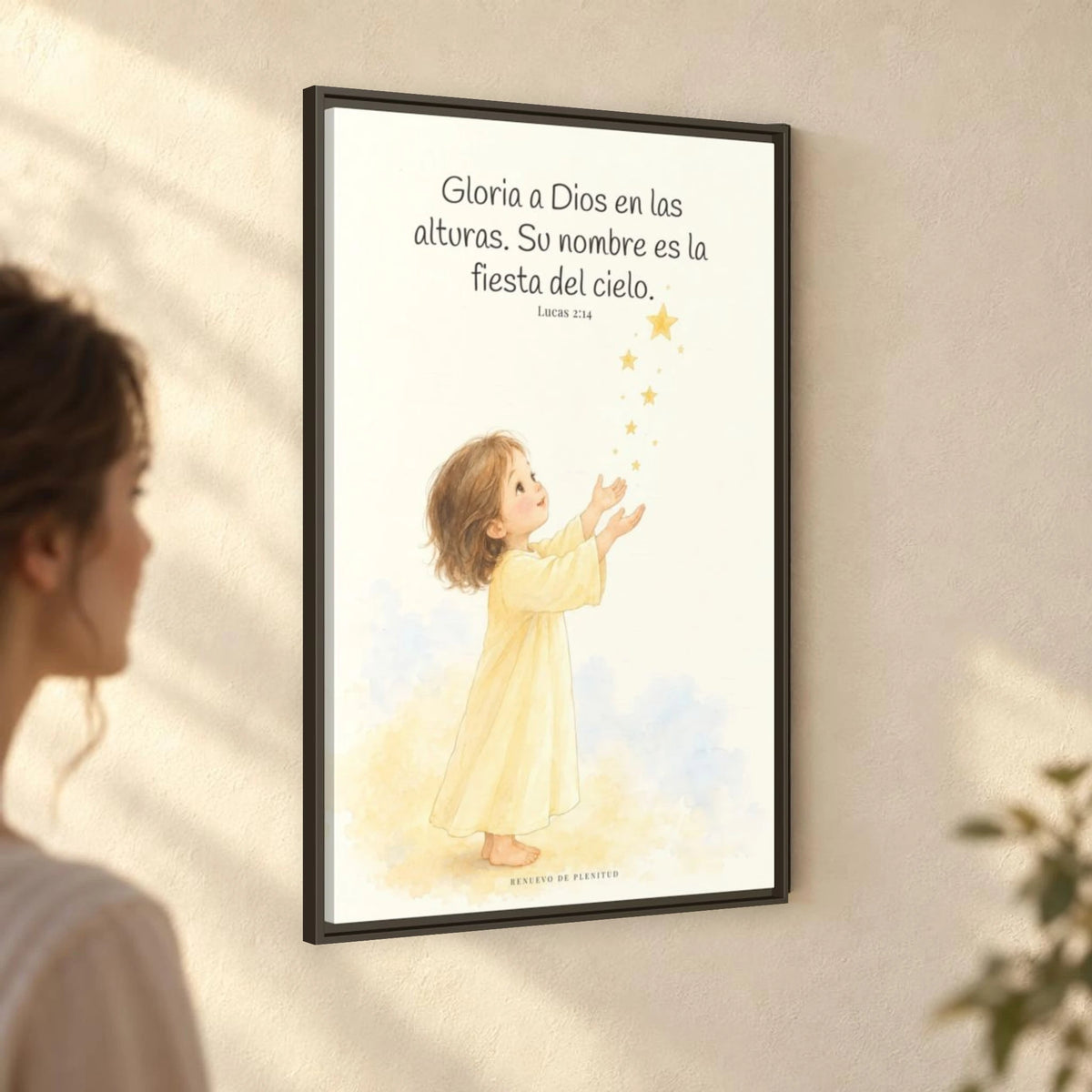 El cielo entero da gloria a Dios | Decoración de fe para pared | Lucas 2:14 — 24×36 pulgadas, marco espresso, vista angular ambiental del marco flotante, escala física calibrada