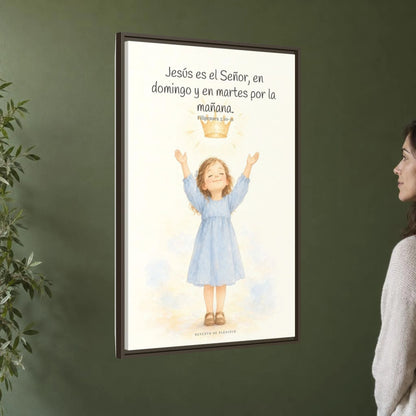 Jesús es el Señor — Lienzo Cristiano Enmarcado | Filipenses 2:10-11 — 24×36 pulgadas, marco espresso, vista angular ambiental del marco flotante, escala física calibrada