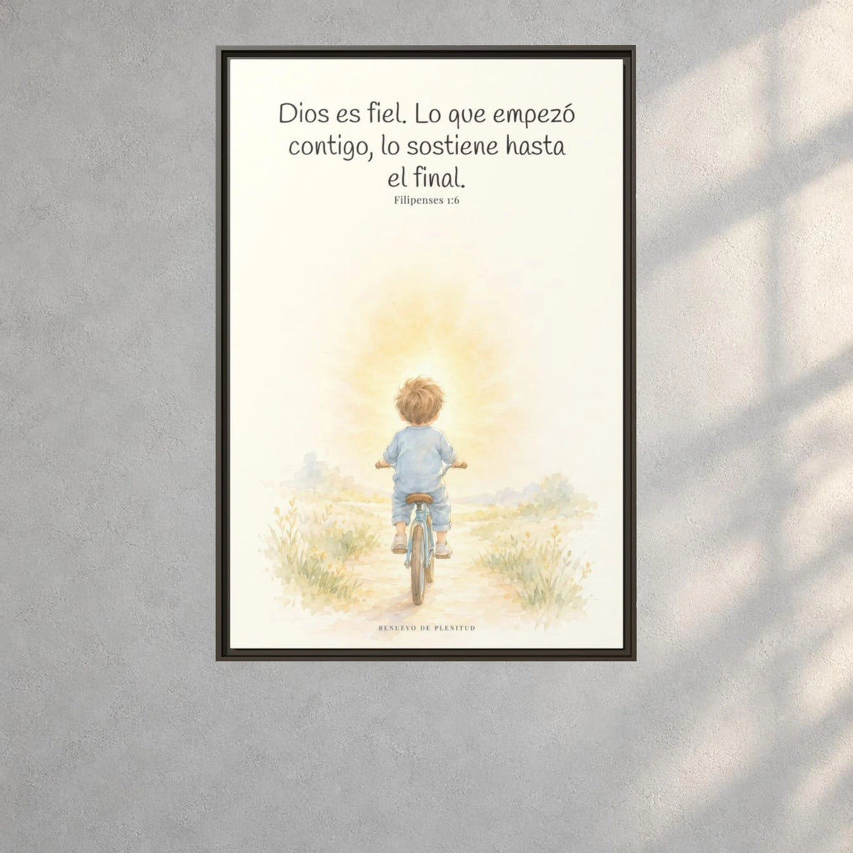 Dios es fiel y no deja a medias lo que promete | Cuadro bíblico para el hogar | Filipenses 1:6 — 24×36 pulgadas, marco espresso, vista frontal ambiental, escala física calibrada