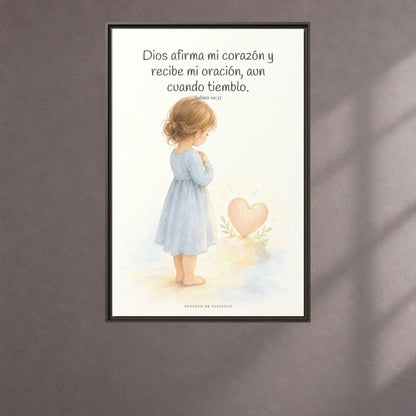 Dios dispone mi corazón cuando oro — Lienzo Cristiano Enmarcado | Salmo 10:17 — 24×36 pulgadas, marco espresso, vista frontal ambiental, escala física calibrada
