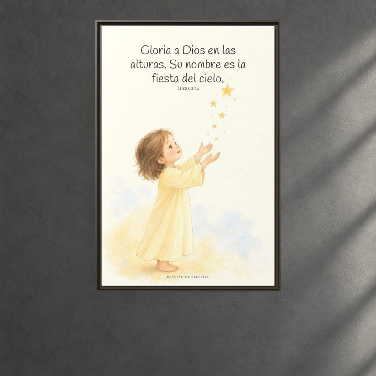 El cielo entero da gloria a Dios | Decoración de fe para pared | Lucas 2:14 — 24×36 pulgadas, marco espresso, vista frontal ambiental, escala física calibrada