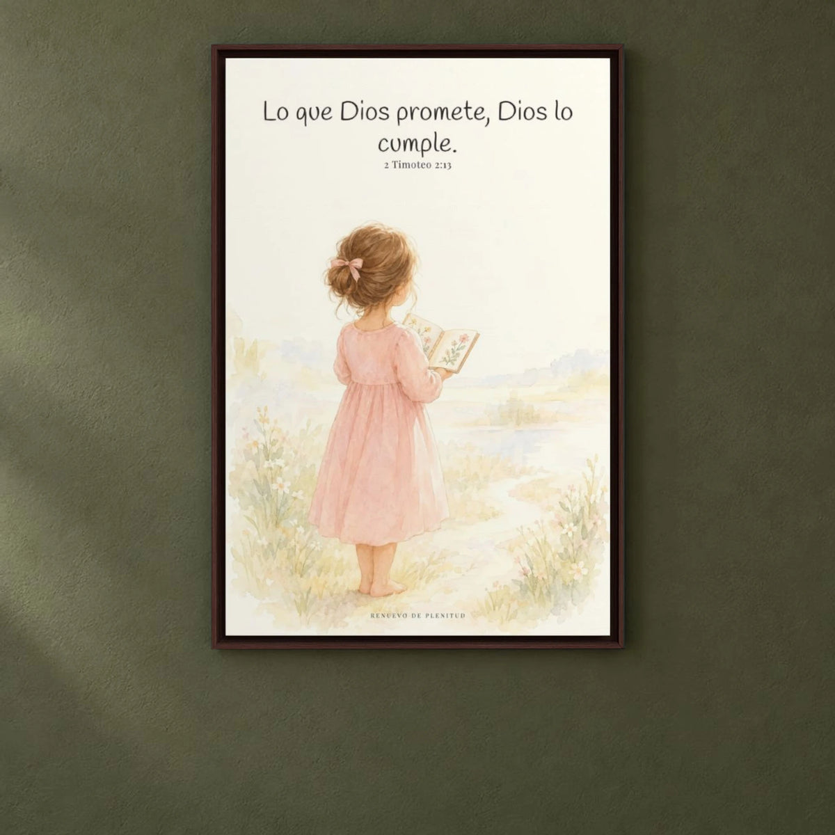 Su palabra no vuelve vacía | Arte de fe en lienzo | 2 Timoteo 2:13 — 24×36 pulgadas, marco espresso, vista frontal ambiental, escala física calibrada