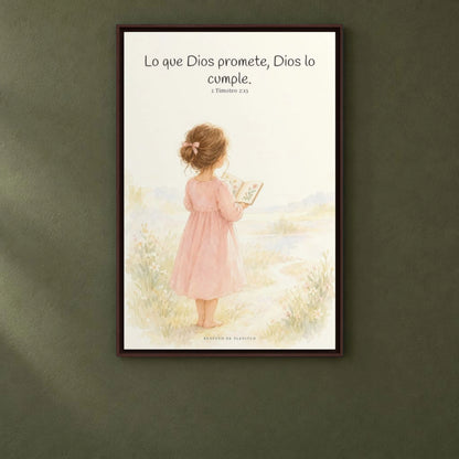 Su palabra no vuelve vacía | Arte de fe en lienzo | 2 Timoteo 2:13 — 24×36 pulgadas, marco espresso, vista frontal ambiental, escala física calibrada
